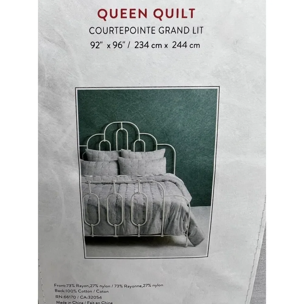 Anthropologie Velvet Emery Quilt Queen Size Embroidered Silver